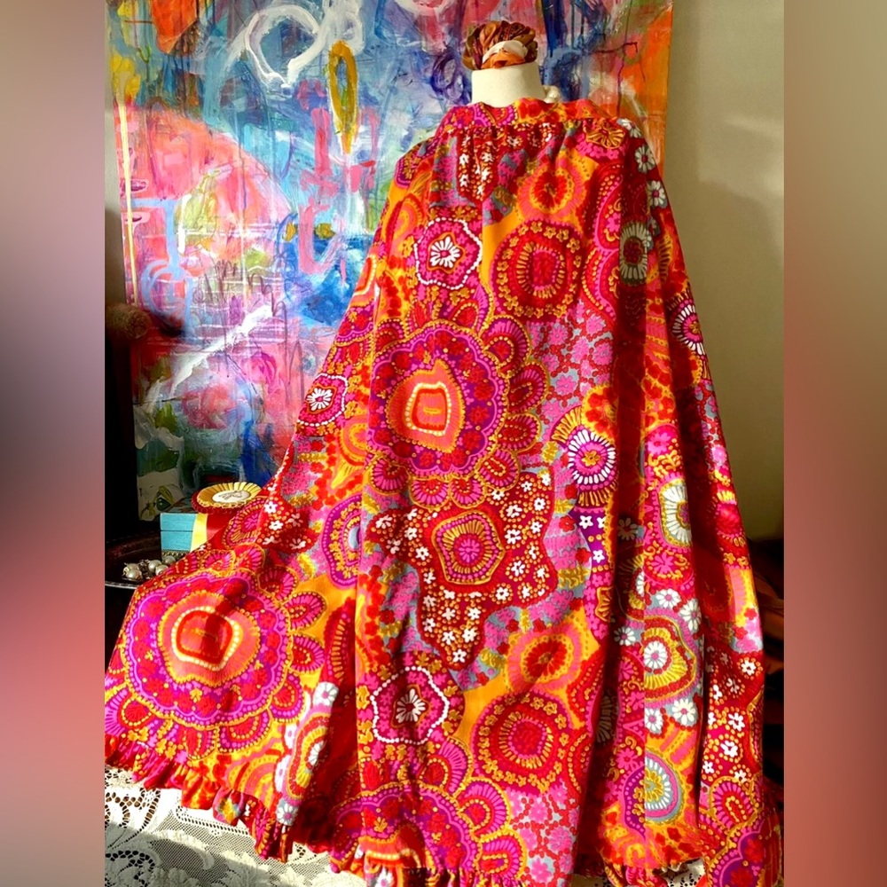 Rare Vintage ALICE of CALIFORNIA Vintage Floral 1960's MCM VIVID Maxi Skirt s/xs - Picture 9 of 9